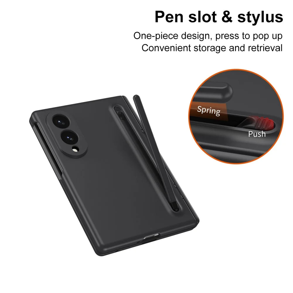 For Samsung Galaxy Z Fold8 Case PC Phone Back Cover with Stylus and Tempered Glass Film - Black - 2