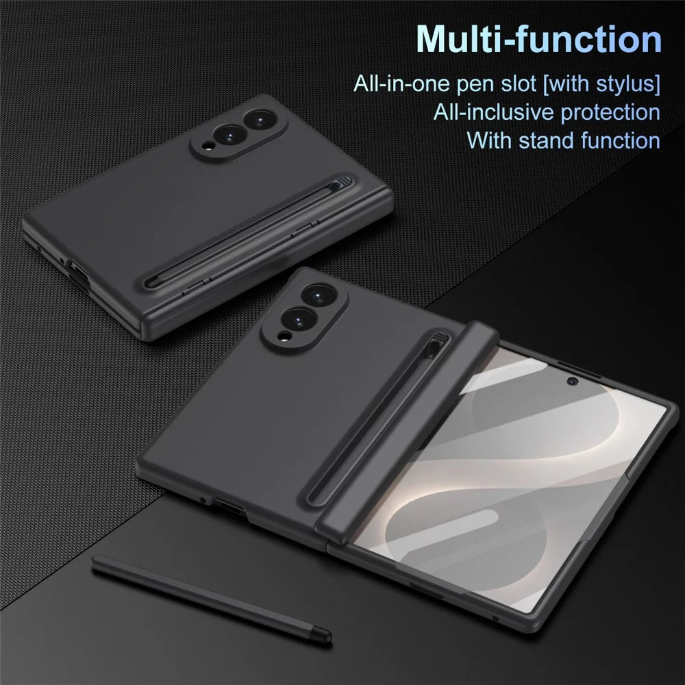 For Samsung Galaxy Z Fold8 Case PC Phone Back Cover with Stylus and Tempered Glass Film - Black - 3