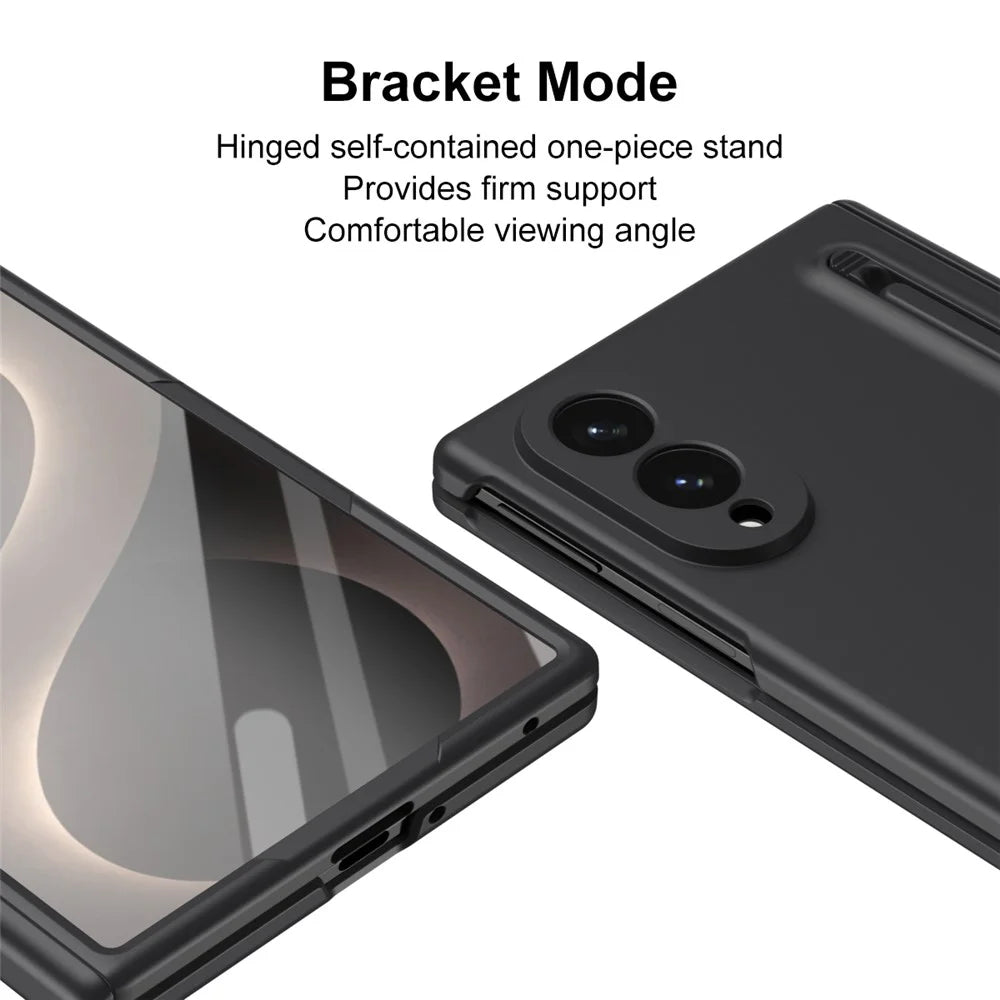 For Samsung Galaxy Z Fold8 Case PC Phone Back Cover with Stylus and Tempered Glass Film - Black - 6