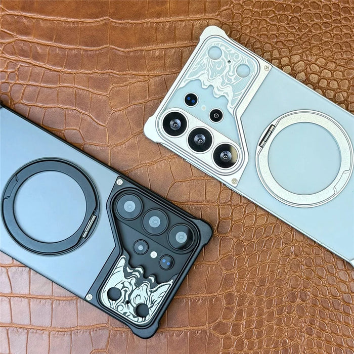 For Samsung Galaxy S26 Ultra Frameless Case Magnetic Kickstand Horse Pattern Translucent Matte PC Phone Cover - Titanium Blue - 4