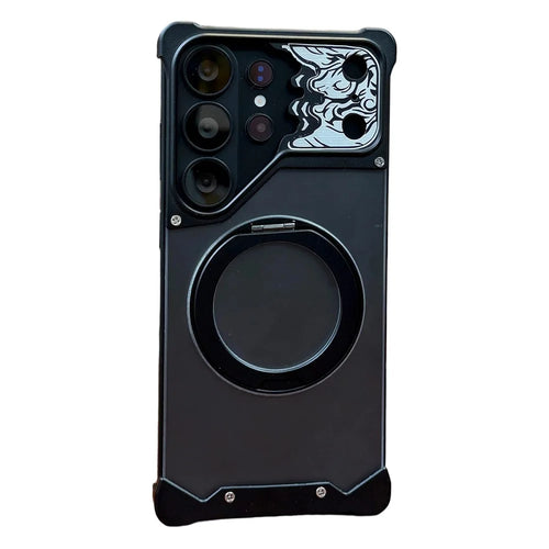 For Samsung Galaxy S24 Ultra Frameless Case Magnetic Kickstand Horse Pattern Translucent Matte PC Phone Cover - Black - 1