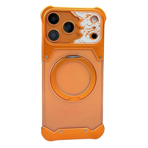 For iPhone 17 Pro Max Frameless Case Magnetic Kickstand Horse Pattern Translucent Matte PC Phone Cover - Orange - 1