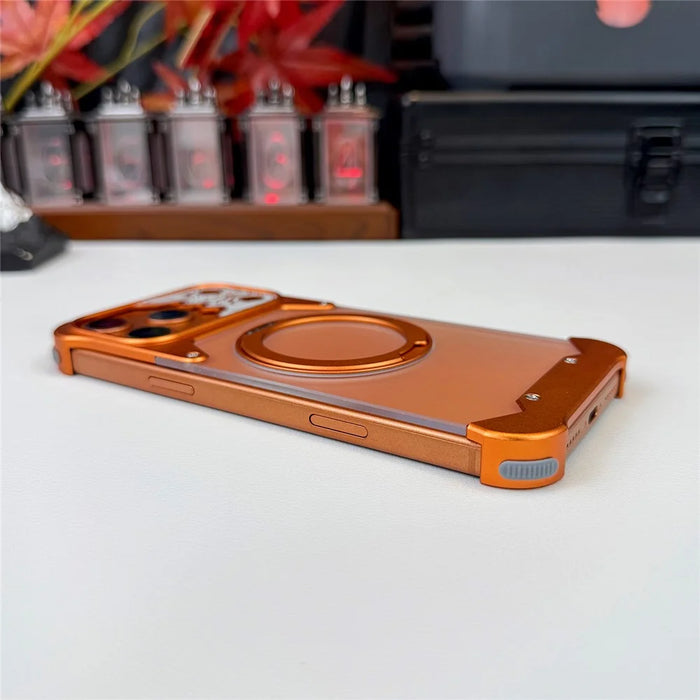 For iPhone 17 Pro Max Frameless Case Magnetic Kickstand Horse Pattern Translucent Matte PC Phone Cover - Orange - 3