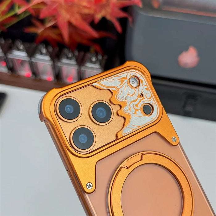 For iPhone 17 Pro Max Frameless Case Magnetic Kickstand Horse Pattern Translucent Matte PC Phone Cover - Orange - 7