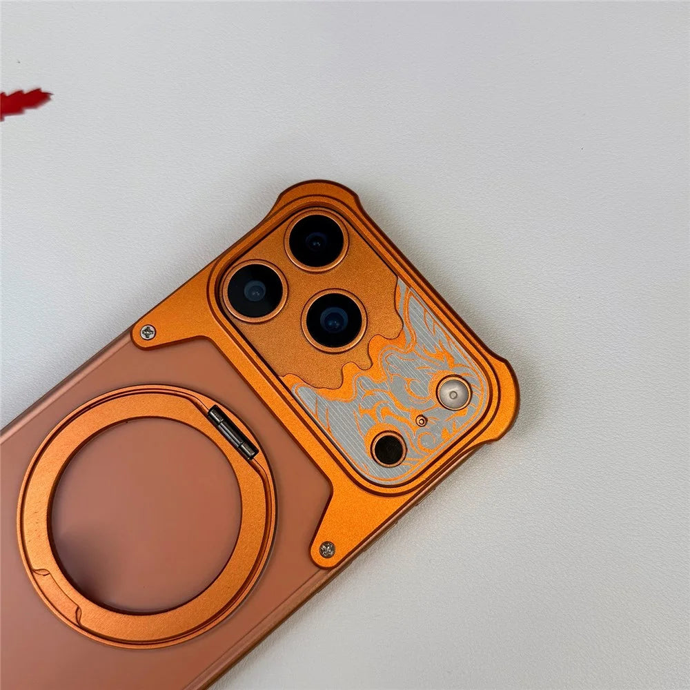 For iPhone 17 Pro Frameless Case Magnetic Kickstand Horse Pattern Translucent Matte PC Phone Cover - Orange - 2