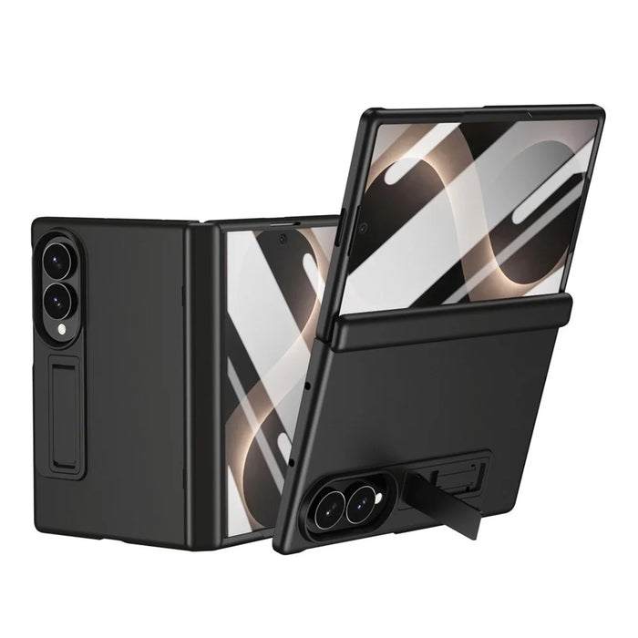 For Samsung Galaxy Z Fold8 Case Hard PC Anti-Drop Phone Cover with Kickstand / HD Screen Protector  - Black - 1