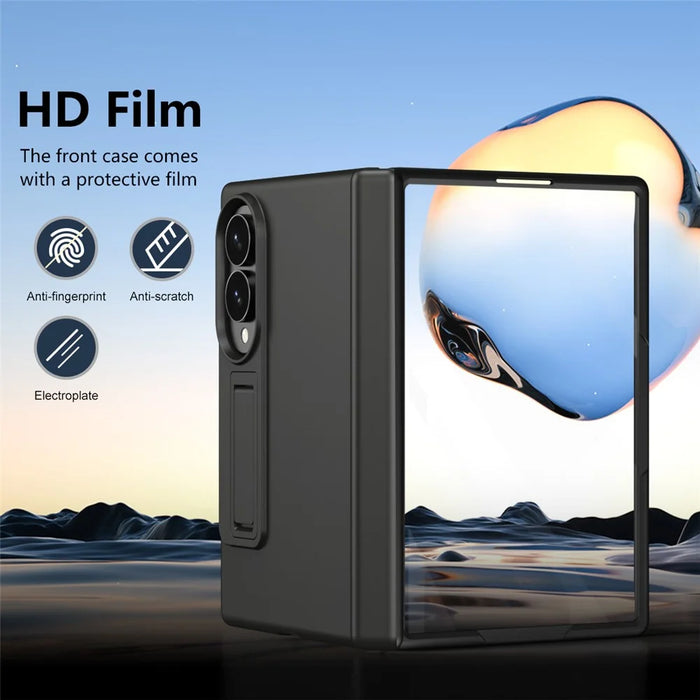 For Samsung Galaxy Z Fold8 Case Hard PC Anti-Drop Phone Cover with Kickstand / HD Screen Protector  - Black - 3