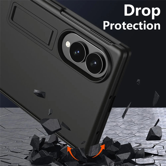 For Samsung Galaxy Z Fold8 Case Hard PC Anti-Drop Phone Cover with Kickstand / HD Screen Protector  - Black - 5