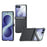 For Samsung Galaxy Z Flip8 5G Case Hinge Kickstand Leather PC Phone Cover with HD Clear Screen Protector - Black - 1