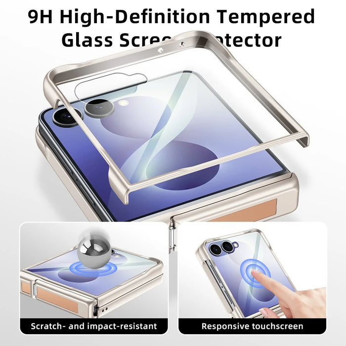 For Samsung Galaxy Z Flip8 5G Case Hinge Kickstand Leather PC Phone Cover with Privacy Screen Protector - Orange - 3