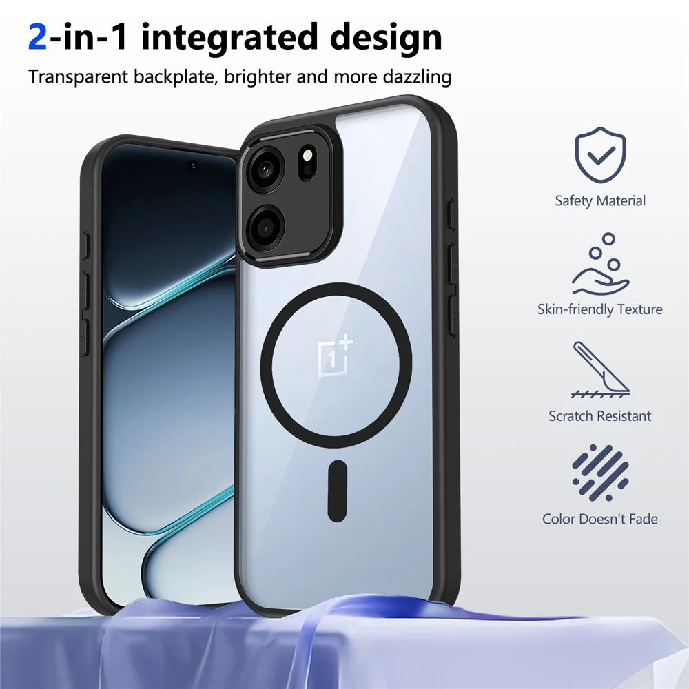 For OnePlus Nord CE6 5G  /  Turbo 6V 5G Magnetic Case Transparent PC + TPU Shockproof Skin-friendly Phone Cover - Black - 2