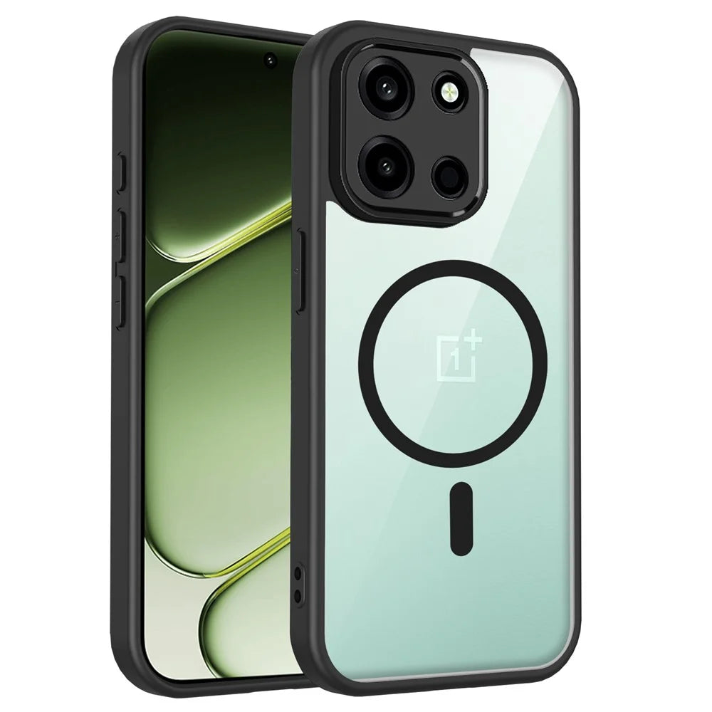 For OnePlus Turbo 6 5G  /  Nord 6 5G Magnetic Case Transparent PC + TPU Shockproof Skin-friendly Phone Cover - Black - 1