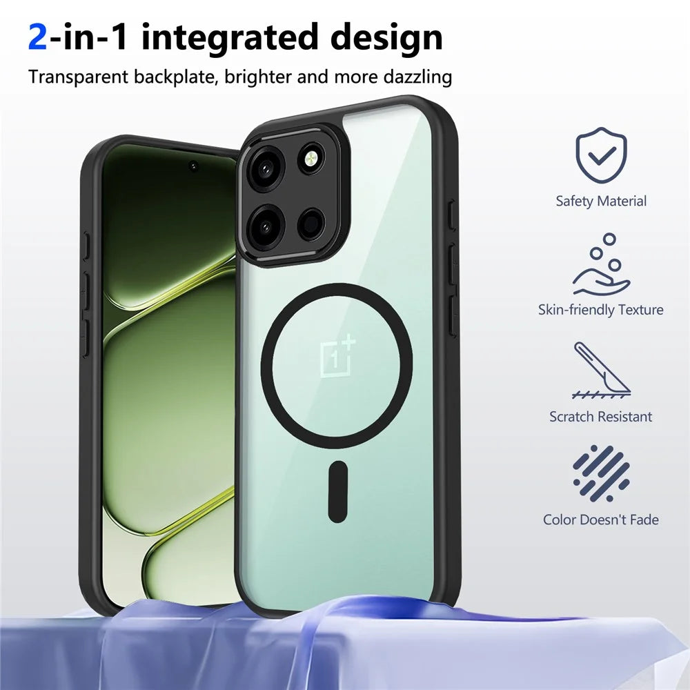 For OnePlus Turbo 6 5G  /  Nord 6 5G Magnetic Case Transparent PC + TPU Shockproof Skin-friendly Phone Cover - Black - 2