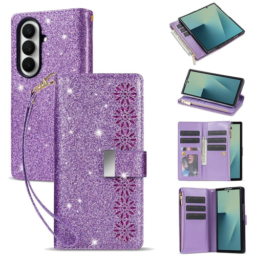 For Samsung Galaxy Z Fold8 Ultra Case Card Holder Starry Sky Carving PU Leather + PC Phone Cover - Purple - 1