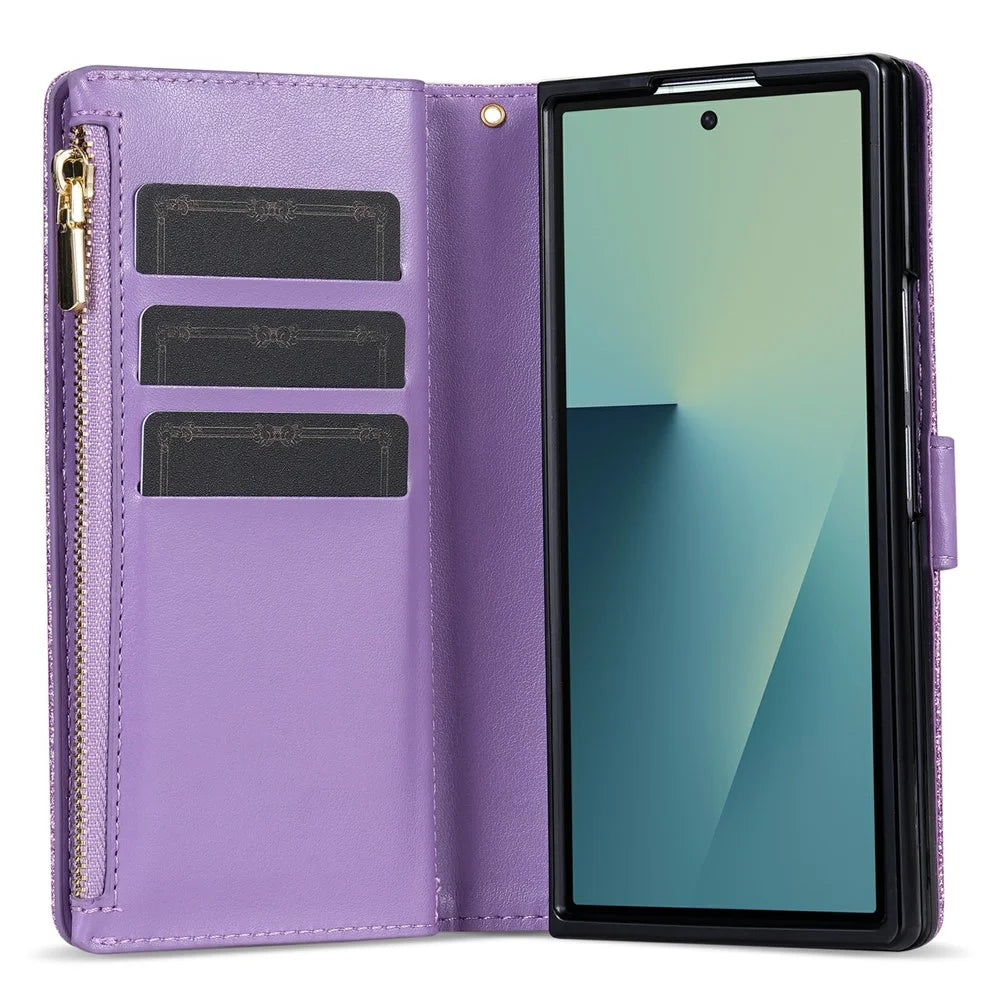 For Samsung Galaxy Z Fold8 Ultra Case Card Holder Starry Sky Carving PU Leather + PC Phone Cover - Purple - 2