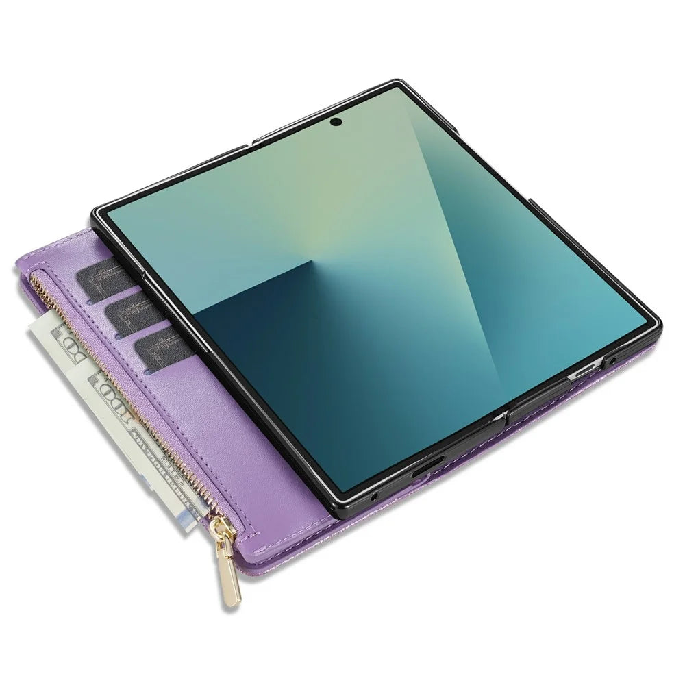 For Samsung Galaxy Z Fold8 Ultra Case Card Holder Starry Sky Carving PU Leather + PC Phone Cover - Purple - 4