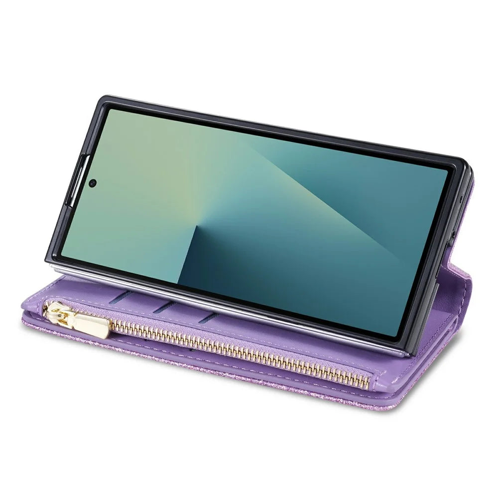 For Samsung Galaxy Z Fold8 Ultra Case Card Holder Starry Sky Carving PU Leather + PC Phone Cover - Purple - 5
