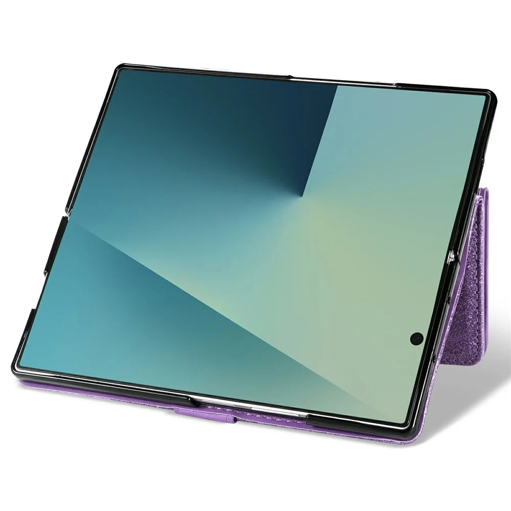 For Samsung Galaxy Z Fold8 Ultra Case Card Holder Starry Sky Carving PU Leather + PC Phone Cover - Purple - 6