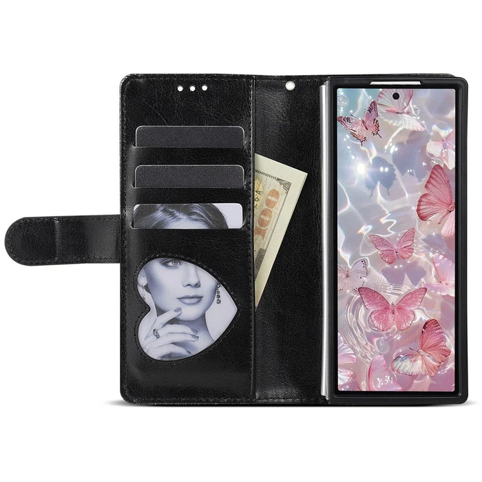 For Samsung Galaxy Z Fold8 Ultra PU + PC Stand Case Glitter Phone Leather Cover Zipper Pocket with Strap - Black - 2