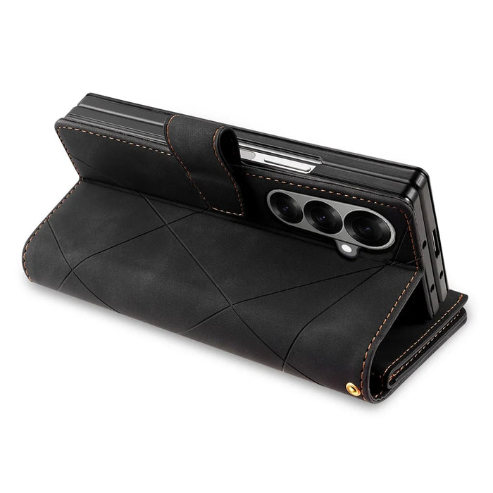 For Samsung Galaxy Z Fold8 Ultra PU + PC Case Color Splicing Leather Phone Cover with Strap - Black - 4