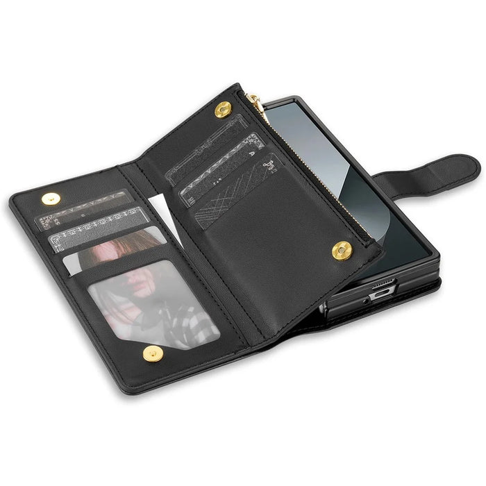 For Samsung Galaxy Z Fold8 Ultra Case Rhombus Stitching Leather Wallet Phone Cover with Long    /    Short Strap - Black - 3