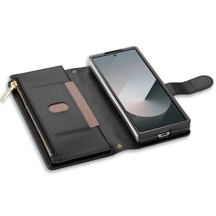 For Samsung Galaxy Z Fold8 Ultra Case Rhombus Stitching Leather Wallet Phone Cover with Long    /    Short Strap - Black - 4