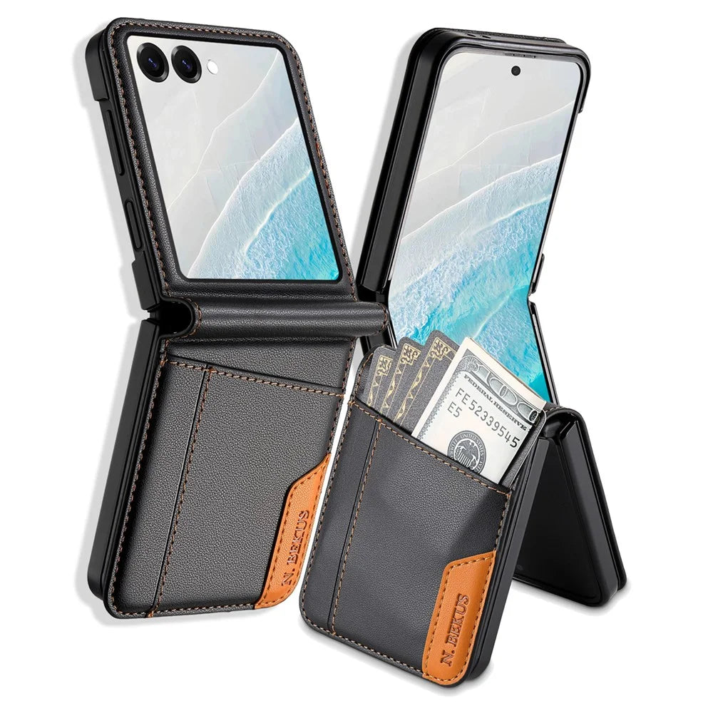 N.BEKUS For Samsung Galaxy Z Flip8 Case Card Slot PU + PC Phone Back Cover - Black - 1