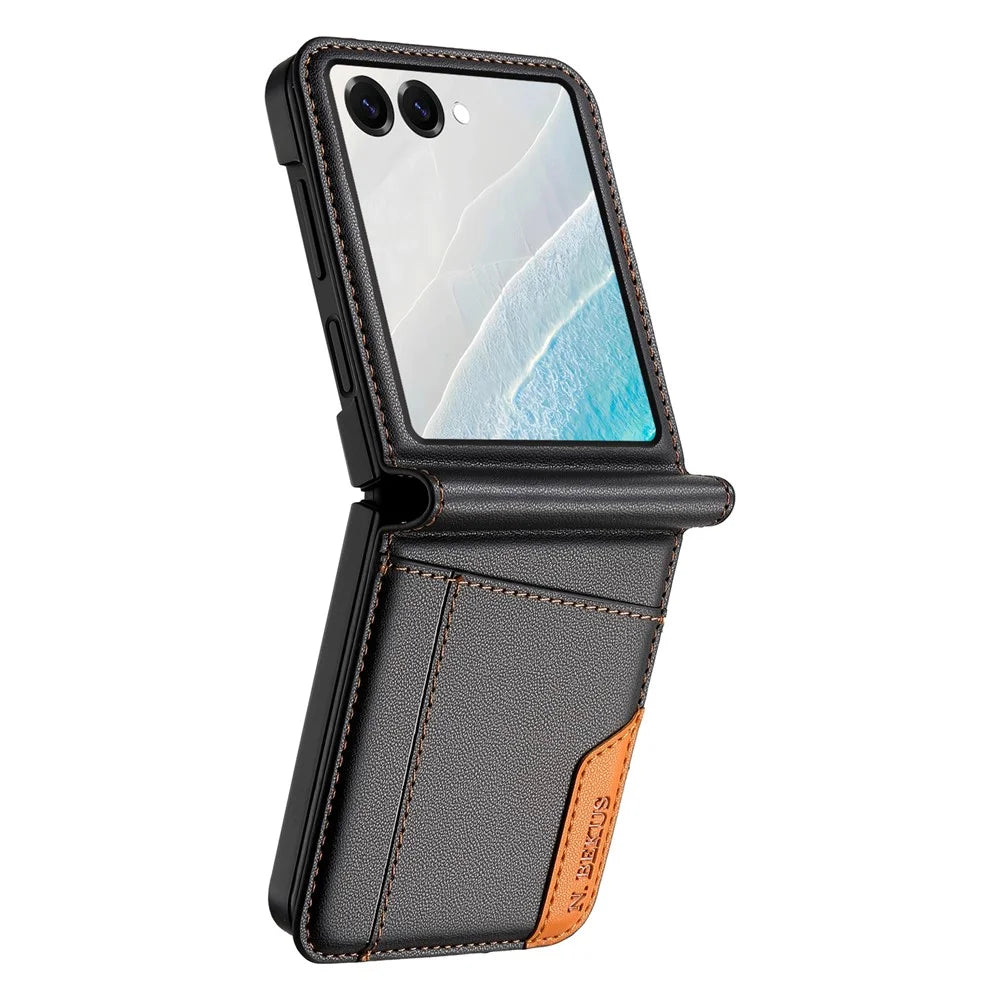 N.BEKUS For Samsung Galaxy Z Flip8 Case Card Slot PU + PC Phone Back Cover - Black - 2