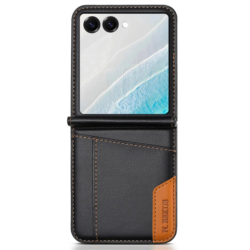 N.BEKUS For Samsung Galaxy Z Flip8 Case Card Slot PU + PC Phone Back Cover - Black - 3