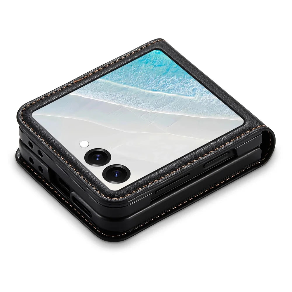 N.BEKUS For Samsung Galaxy Z Flip8 Case Card Slot PU + PC Phone Back Cover - Black - 5
