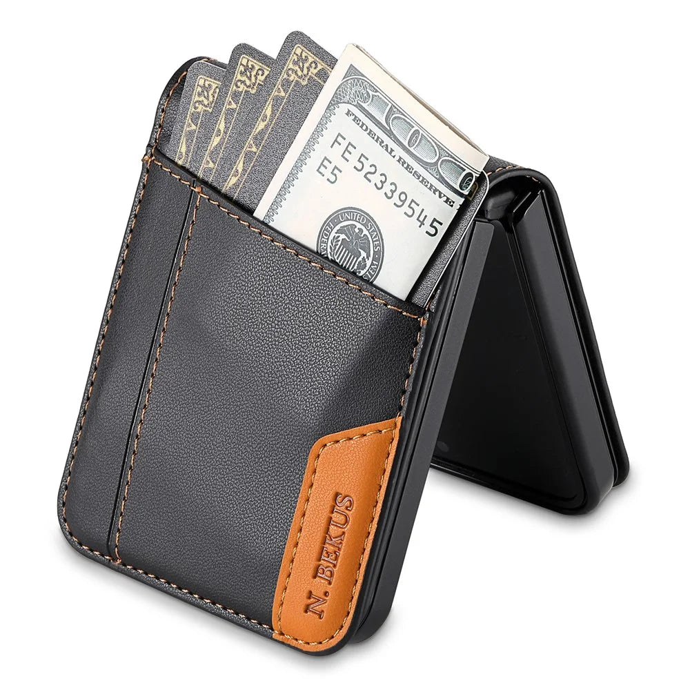 N.BEKUS For Samsung Galaxy Z Flip8 Case Card Slot PU + PC Phone Back Cover - Black - 6