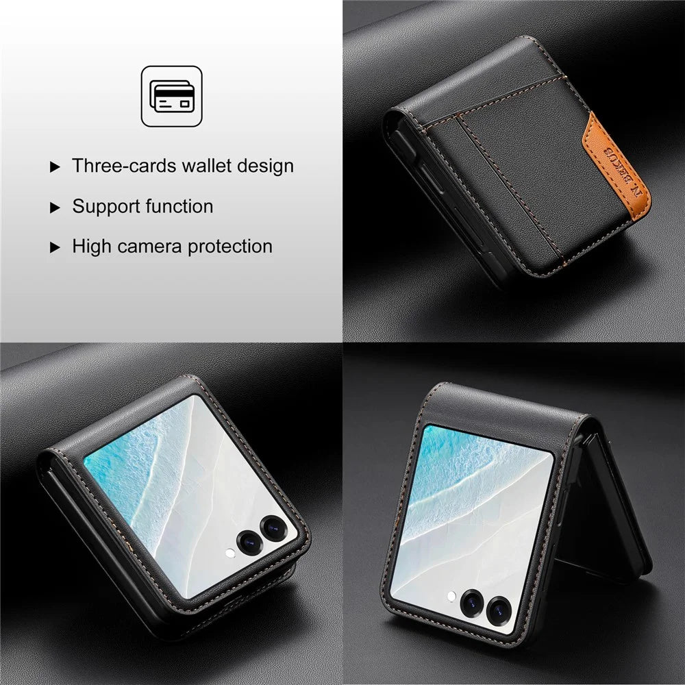 N.BEKUS For Samsung Galaxy Z Flip8 Case Card Slot PU + PC Phone Back Cover - Black - 7