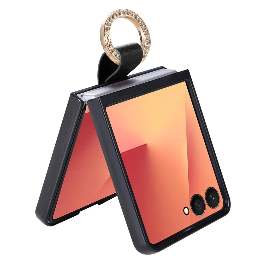 For Samsung Galaxy Z Flip8 Case Quilted Leather Phone Cover with Ring Holder - Black - 5