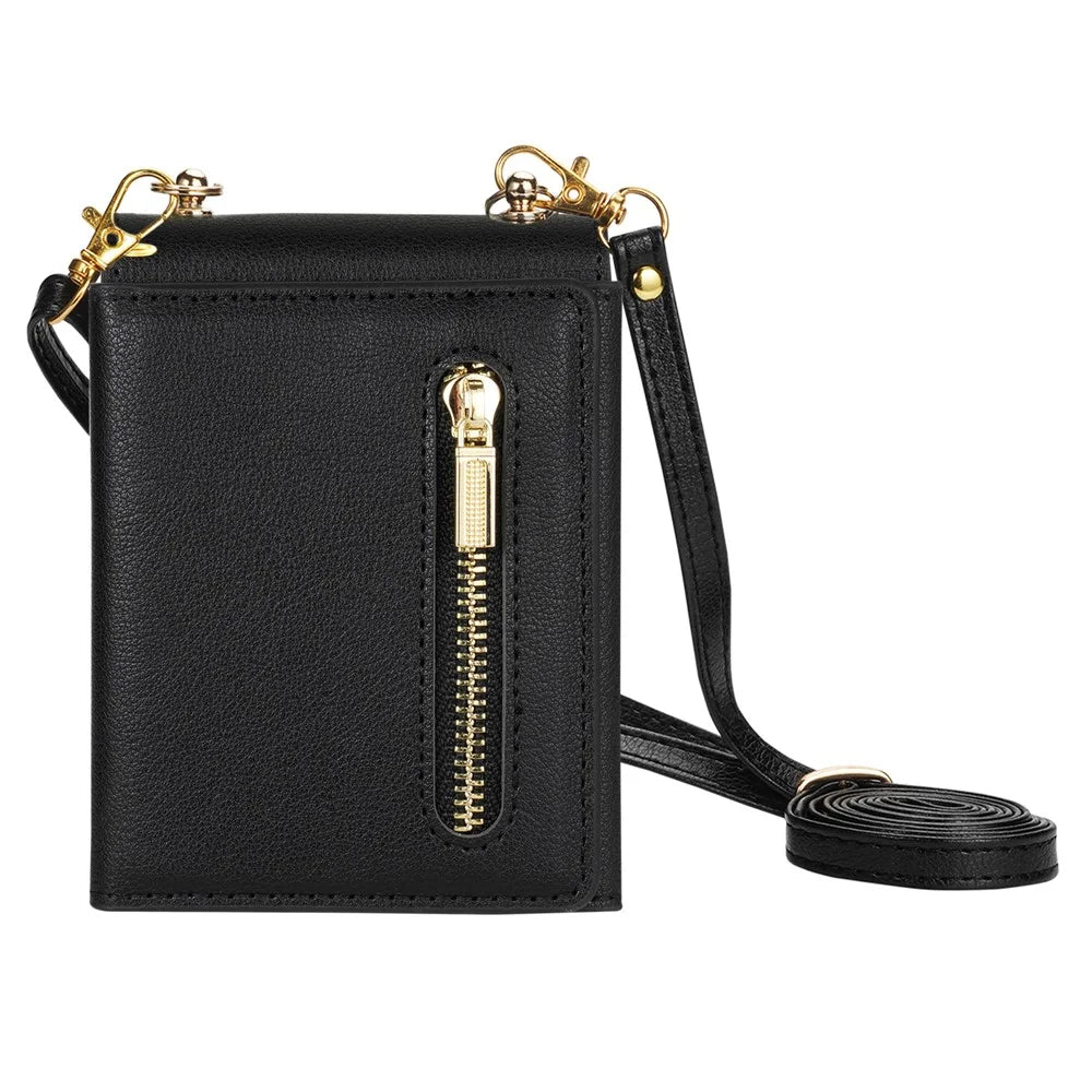 For Samsung Galaxy Z Flip8 Case Zipper Wallet PU + TPU + PC Phone Cover with Shoulder Strap - Black - 7