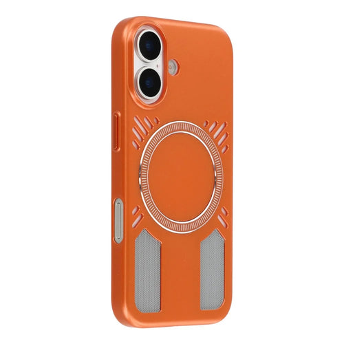 For iPhone 16 Magnetic Case Heat Dissipation Hard PC Scratch Resistant Phone Cover - Orange - 1