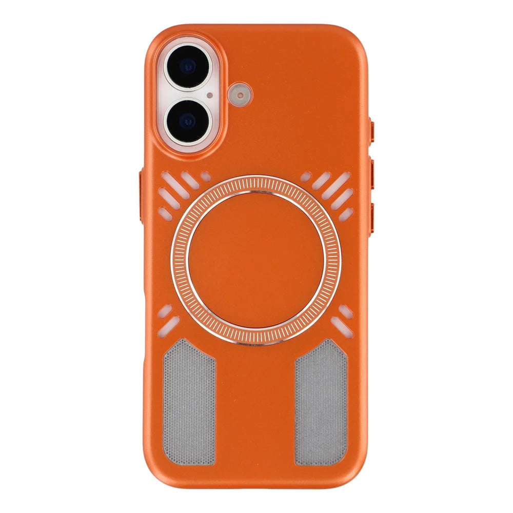 For iPhone 16 Magnetic Case Heat Dissipation Hard PC Scratch Resistant Phone Cover - Orange - 2