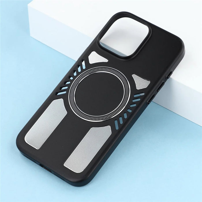For iPhone 15 Pro Max Magnetic Case Heat Dissipation Hard PC Scratch Resistant Phone Cover - Black - 4