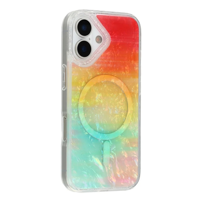 For iPhone 17 Magnetic Case Shell Pattern Gradient PC+TPU Epoxy Phone Cover - Orange - 1