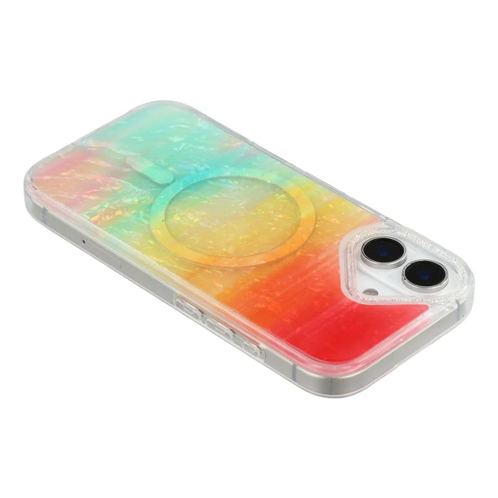 For iPhone 17 Magnetic Case Shell Pattern Gradient PC+TPU Epoxy Phone Cover - Orange - 4