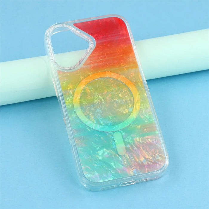 For iPhone 17 Magnetic Case Shell Pattern Gradient PC+TPU Epoxy Phone Cover - Orange - 5