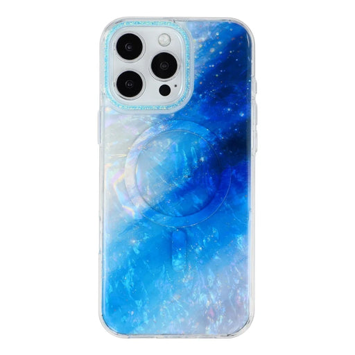 For iPhone 16 Pro Max Magnetic Case Shell Pattern Gradient PC+TPU Epoxy Phone Cover - Blue - 2