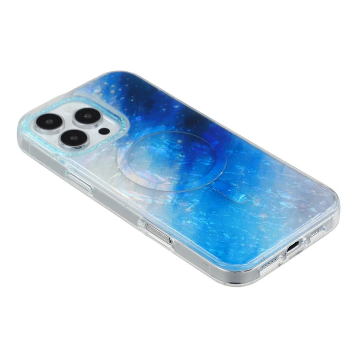 For iPhone 16 Pro Max Magnetic Case Shell Pattern Gradient PC+TPU Epoxy Phone Cover - Blue - 3