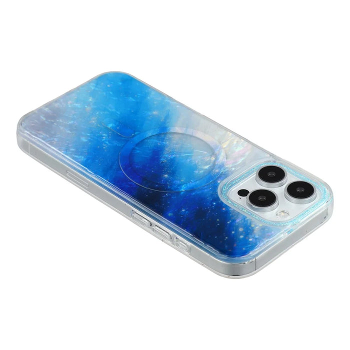 For iPhone 16 Pro Max Magnetic Case Shell Pattern Gradient PC+TPU Epoxy Phone Cover - Blue - 4