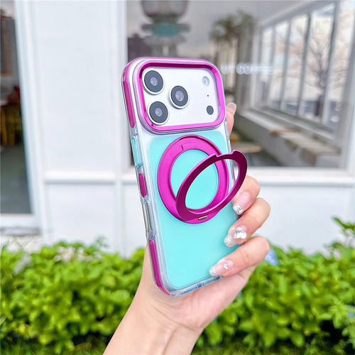 For iPhone 18 Pro Max / 17 Pro Max Case Rotating Kickstand TPU + Acrylic Color Contrast Design Phone Cover - Green - 1