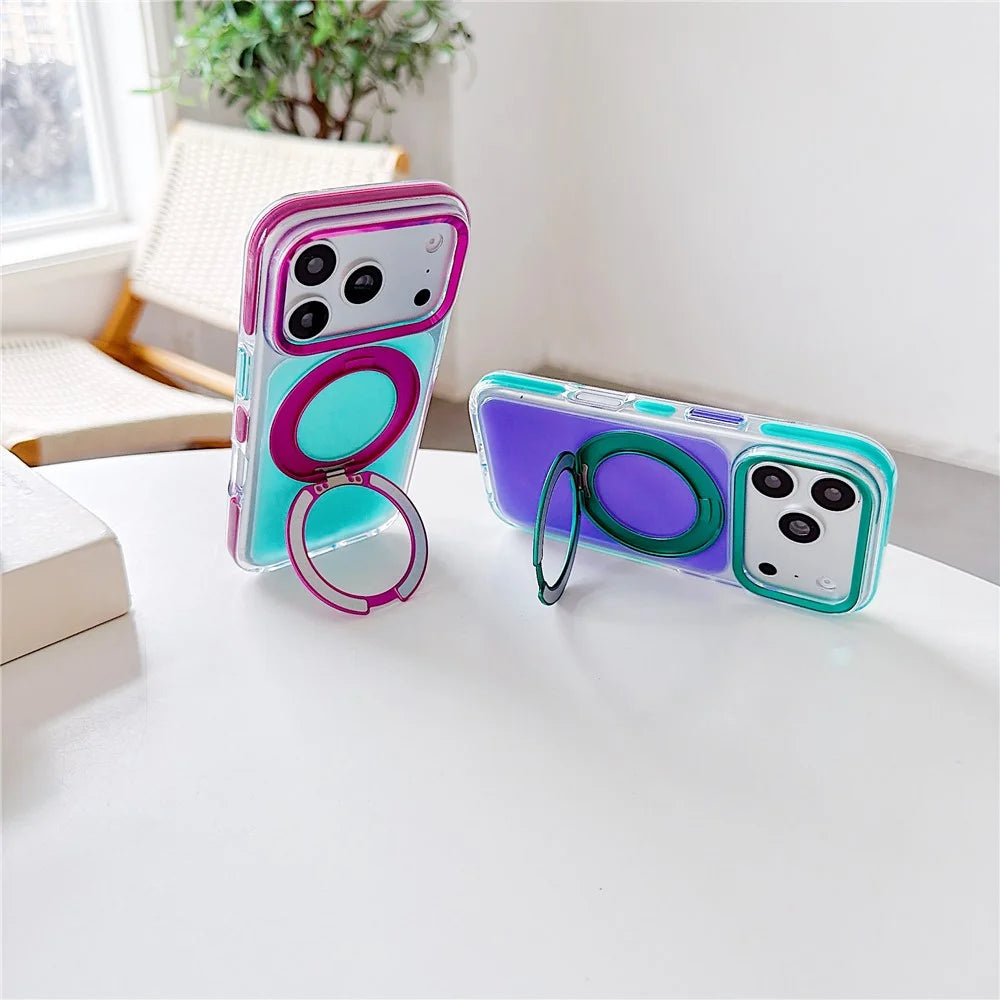 For iPhone 18 Pro Max / 17 Pro Max Case Rotating Kickstand TPU + Acrylic Color Contrast Design Phone Cover - Green - 2