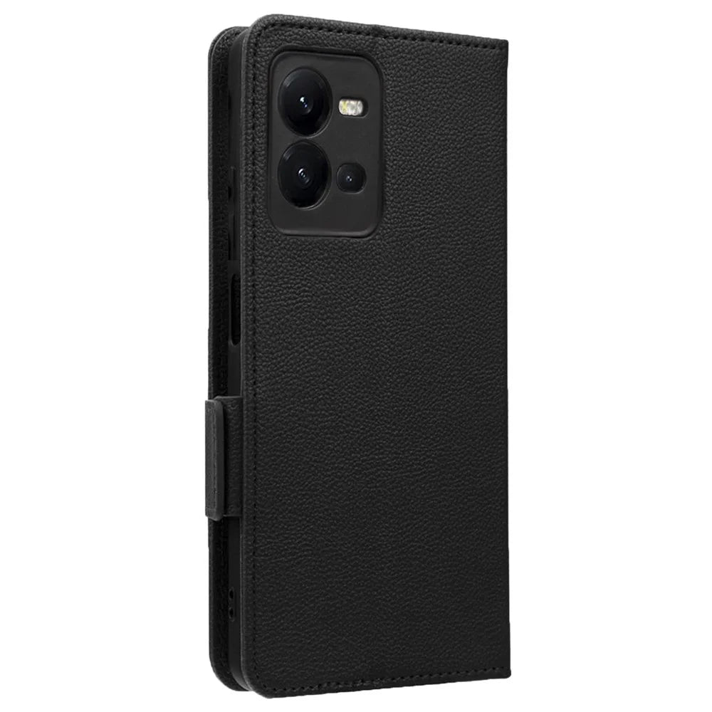 For vivo V25 5G / V25e 4G / X80 Lite 5G Litchi Texture Wallet Phone Case PU Leather Flip Stand Dual Magnetic Clasp Protective Cover with Strap - Black - 7