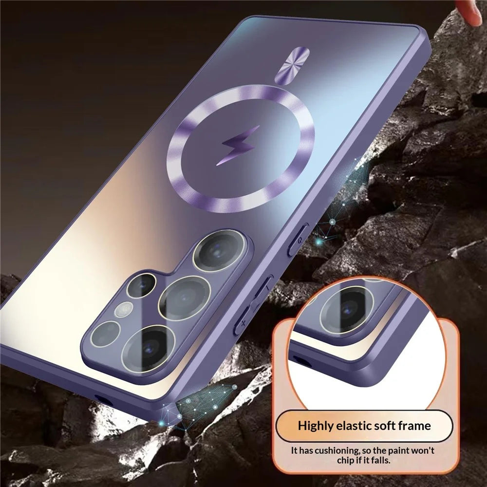 For Samsung Galaxy S23 Ultra Magnetic Case AG Matte Camera Protection TPU Phone Cover - Dark Purple - 3