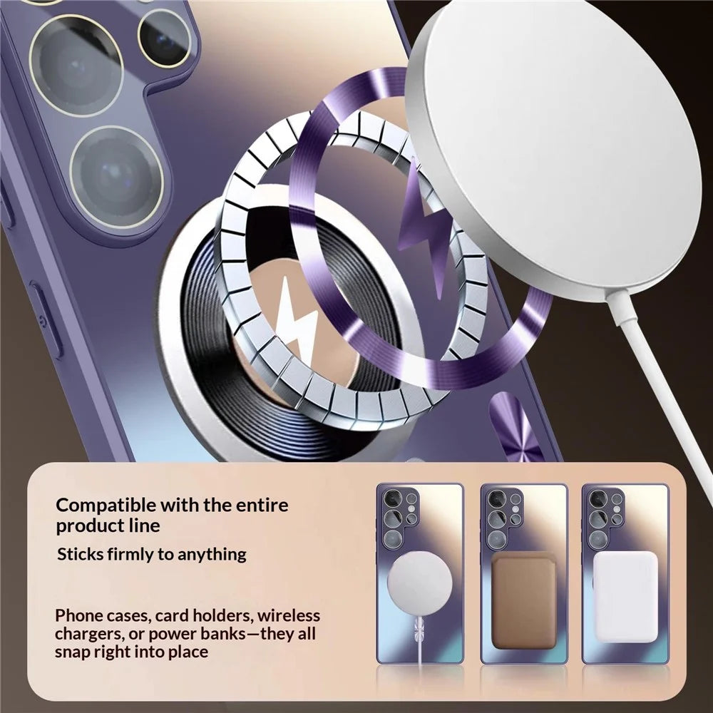 For Samsung Galaxy S23 Ultra Magnetic Case AG Matte Camera Protection TPU Phone Cover - Dark Purple - 4
