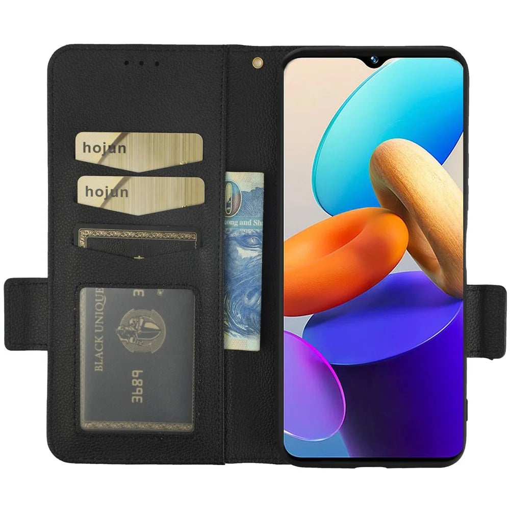 For vivo Y22 4G / Y22s 4G / Y35 4G (2022) Magnetic Phone Cover Litchi Texture Wallet Adjustable Stand PU Leather Flip Phone Case with Strap - Black - 2