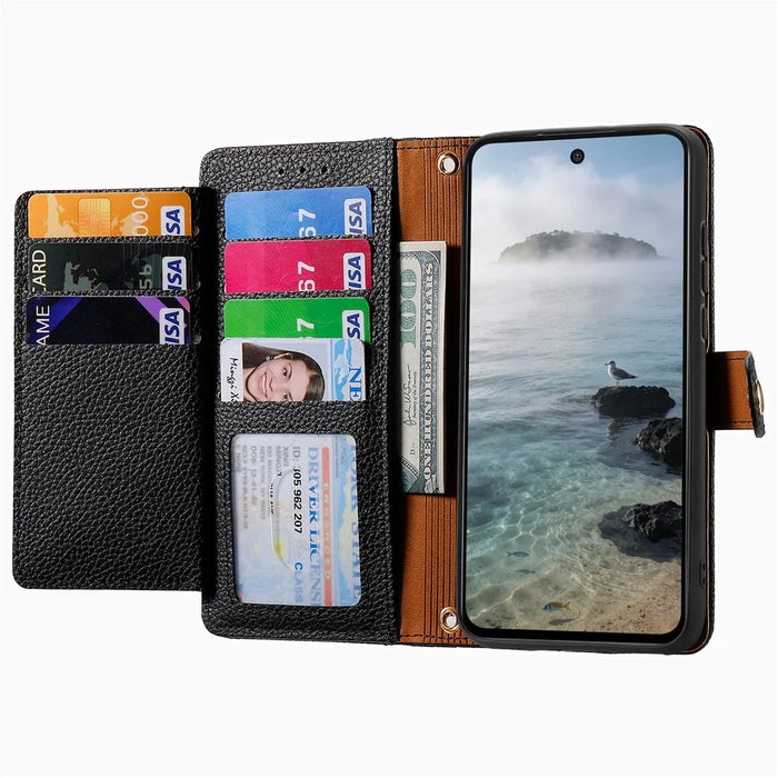 For Sony Xperia 1 VIII Case RFID Blocking Zipper Pocket Leather Wallet Phone Cover with Strap - Black - 2